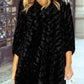 Textured V Neck Balloon Sleeve Velvet Mini Dress: Black / XL