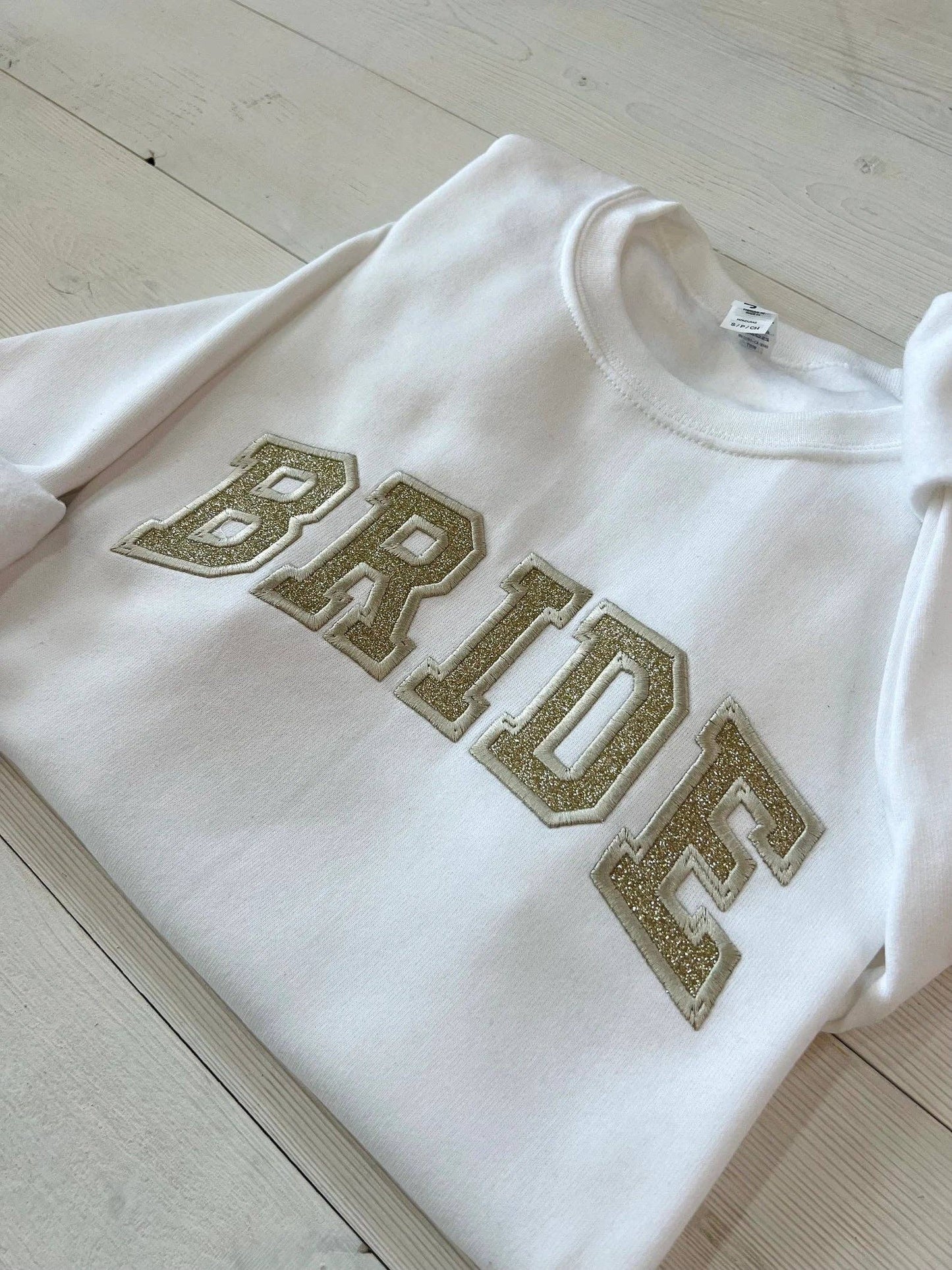 Embroidered Bride Glitter Crewneck Sweatshirt: White / XL