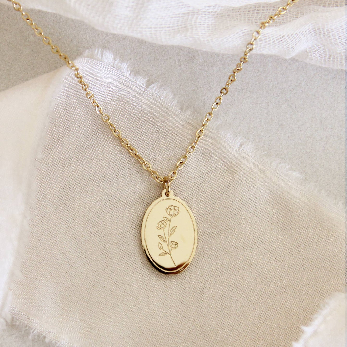 Flower Necklace, Isaiah 40:8 Necklace: Yellow Gold