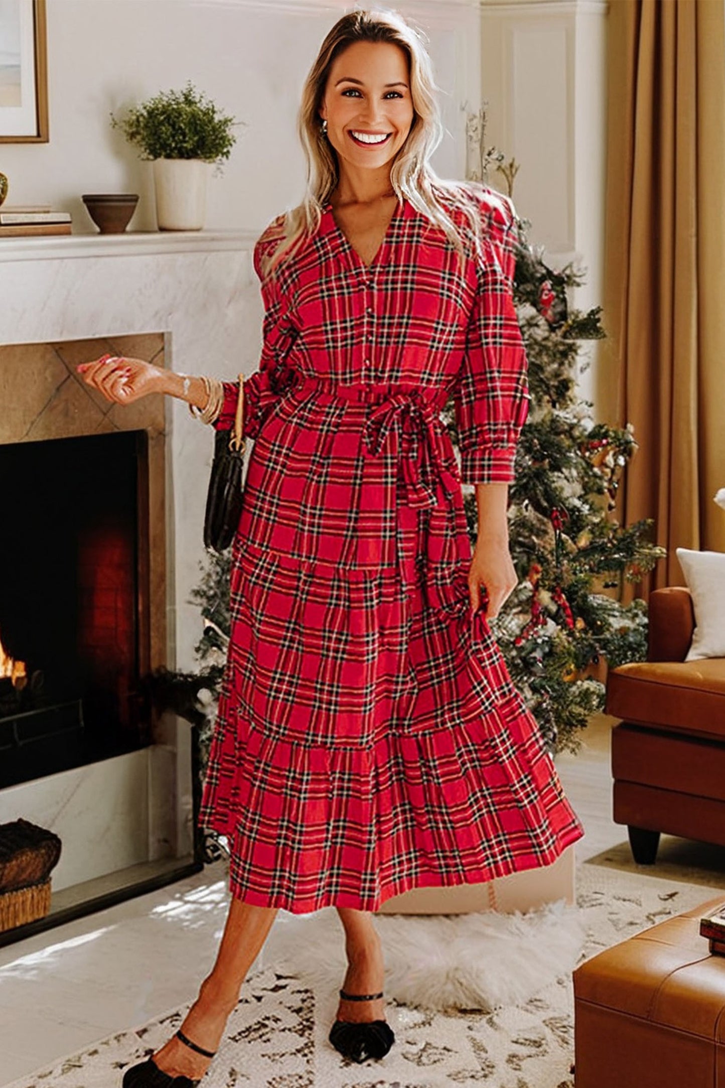 Three Tier Red Tartan Dress