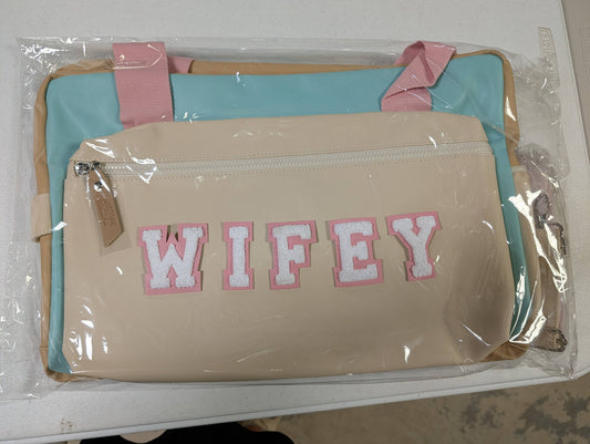 WIFEY Duffle Bag – Seaside Color Block – Mint/Tan/Cream/Pink