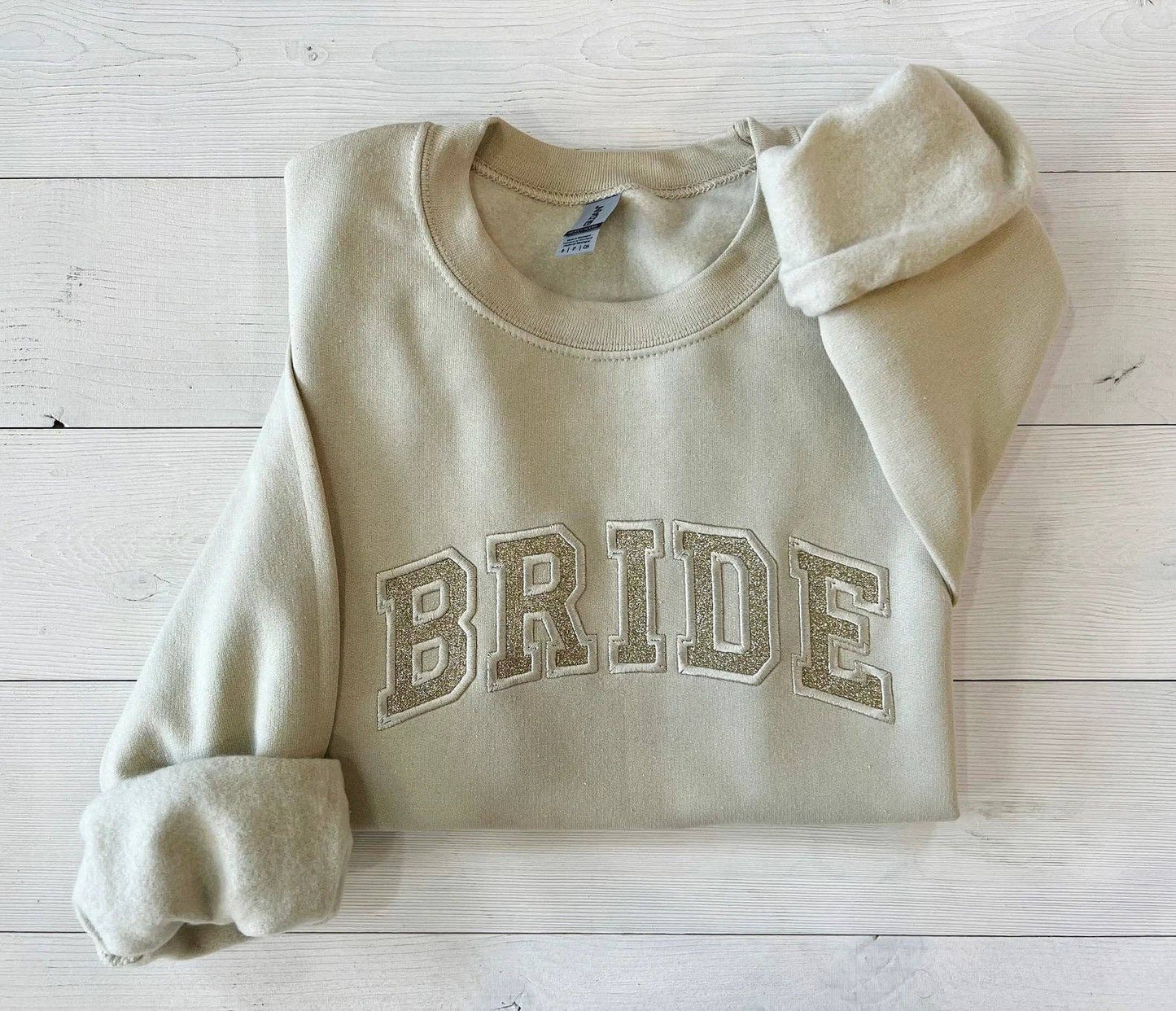 Embroidered Bride Glitter Crewneck Sweatshirt: White / XL
