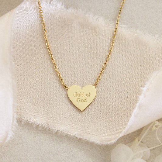 Child of God Chosen Heart Necklace, Ephesians 1:4-5: Yellow Gold