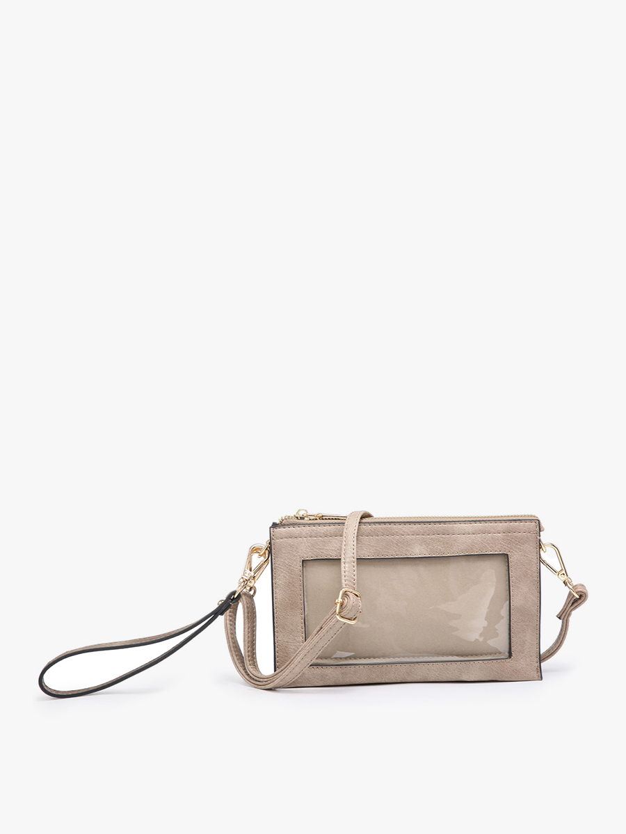 M2002 Maeve 3 Compartment Crossbody w/ Clear Phone Window: Cheetah-Camel