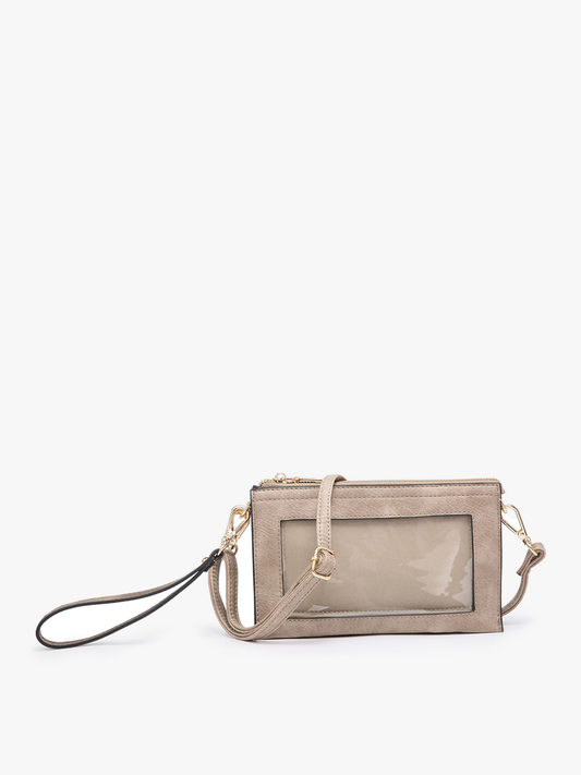 M2002 Maeve 3 Compartment Crossbody w/ Clear Phone Window: Stone