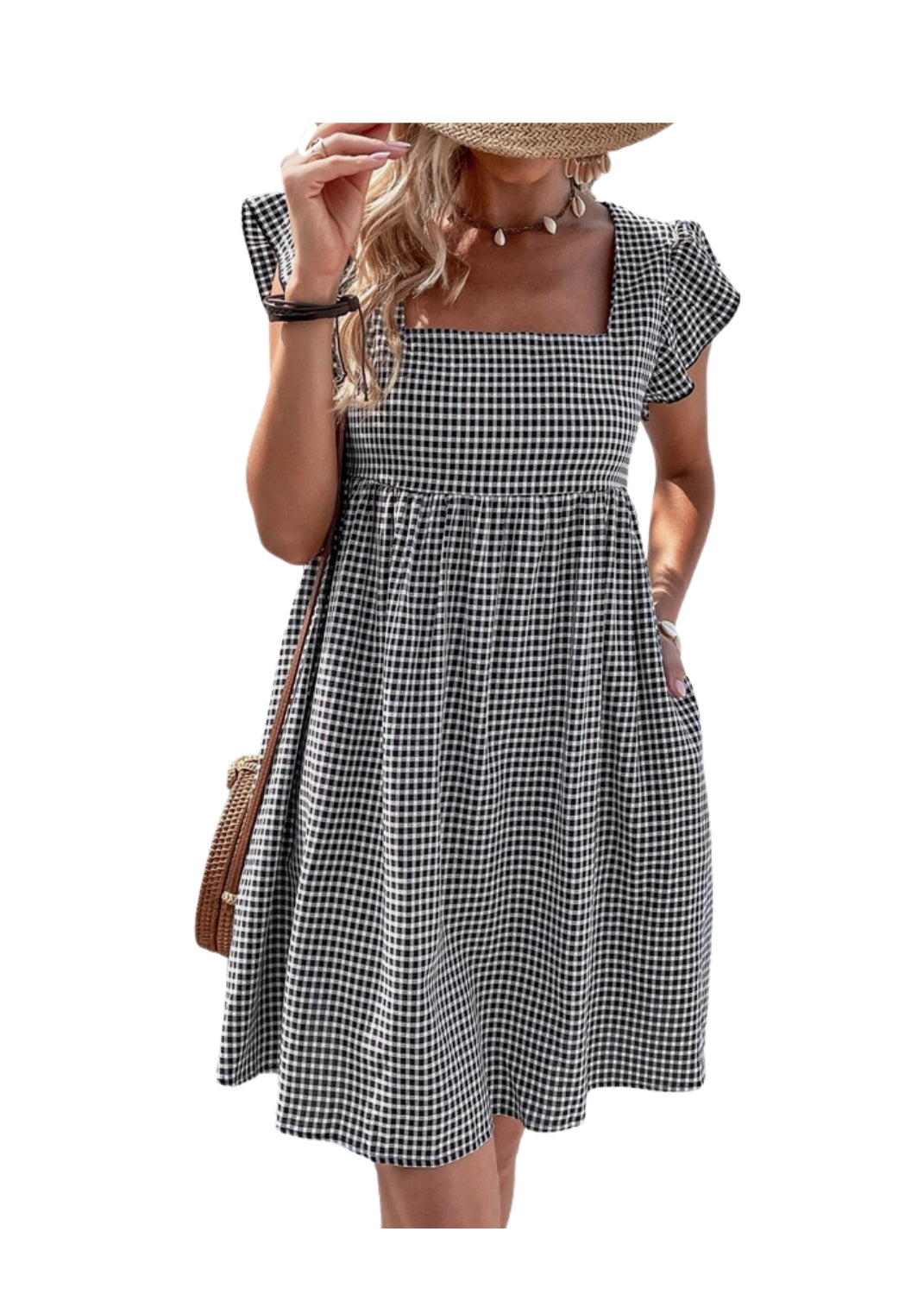 Gorgeous Gingham Square Neck Pocket Dress