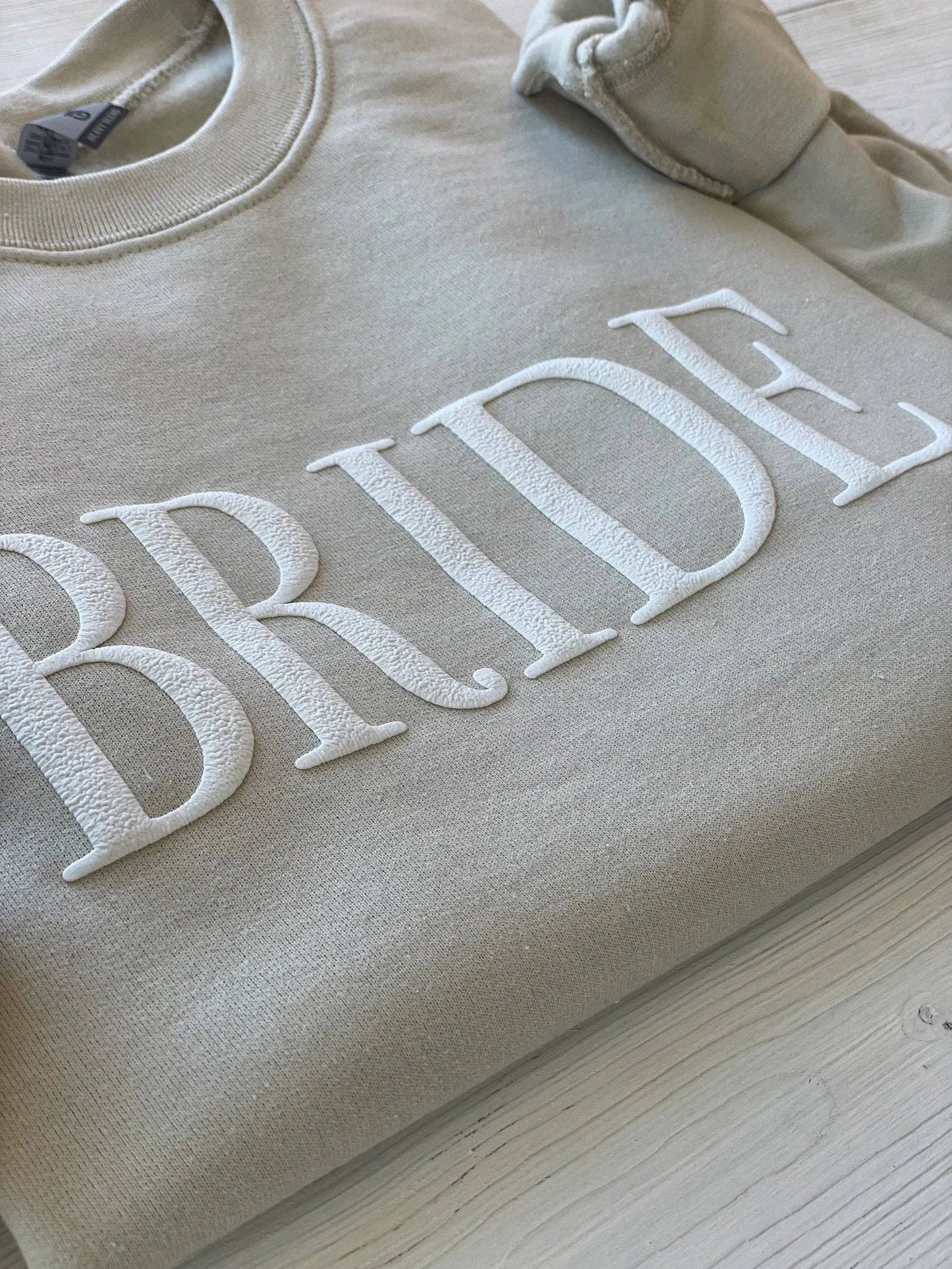 Embossed Beige Bride Crewneck: Sand / Large