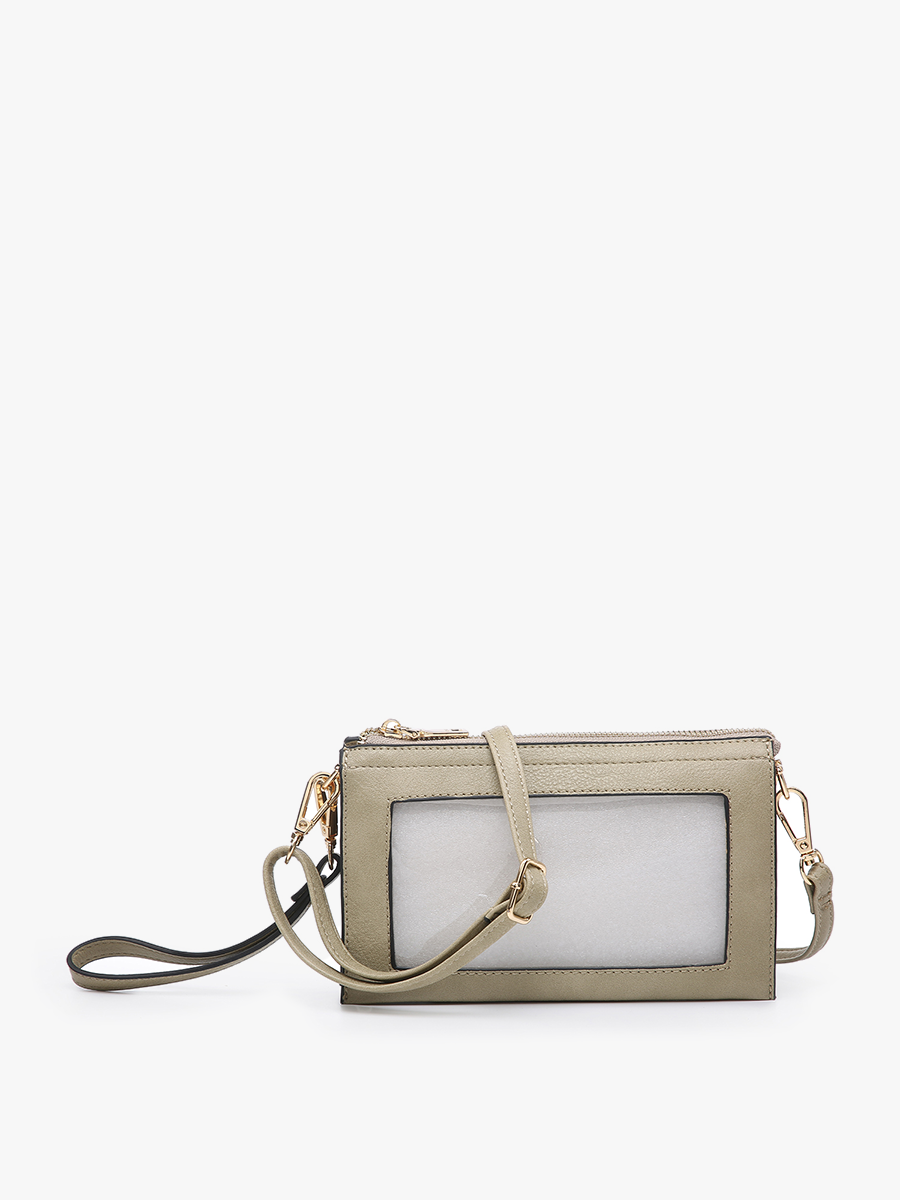 M2002 Maeve 3 Compartment Crossbody w/ Clear Phone Window: Cheetah-Camel