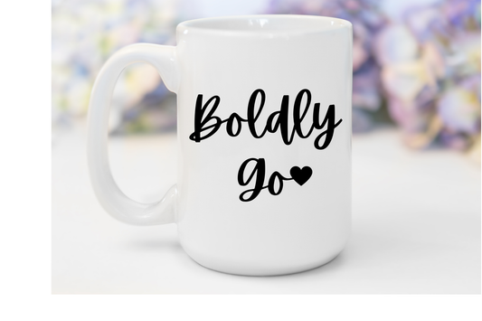 "Boldly Go" White Gloss Ceramic Mug 15oz | Jesus Collection by Love Tiffany