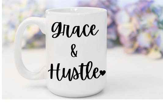 "Grace & Hustle" White Gloss Ceramic Mug 15oz | Jesus Collection by Love Tiffany