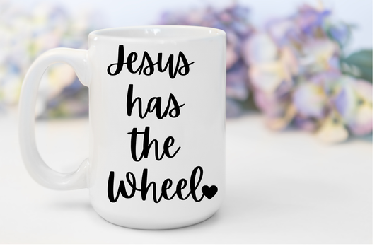 "Jesus Has The Wheel" White Gloss Ceramic Mug 15oz | Jesus Collection by Love Tiffany