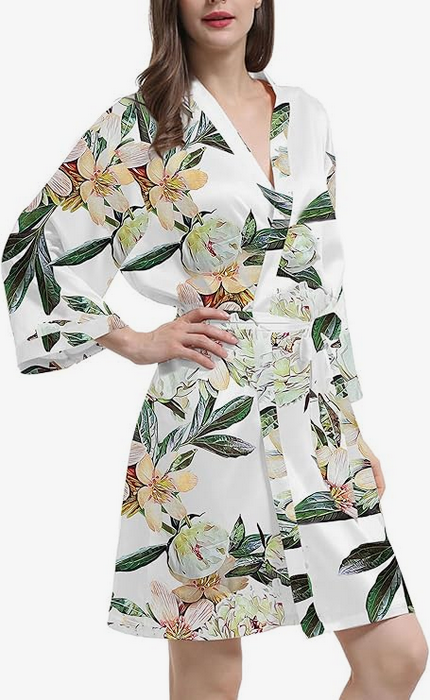 Simply Organic Floral Satin Kimono Robe