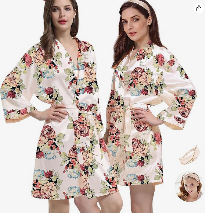 Simply Rosy Floral Satin Kimono Robe