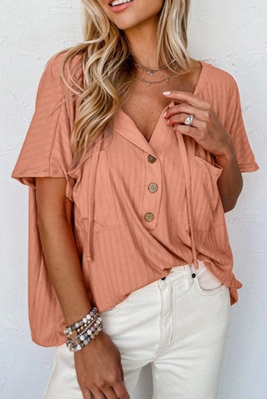 Blakely Buttoned Front Textured Loose Top
