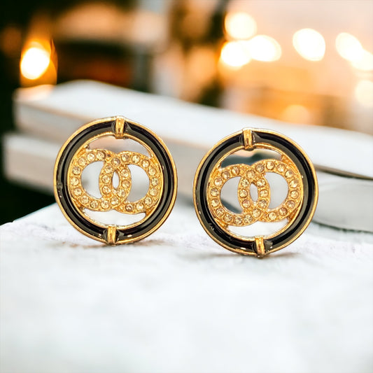 Small Talk Rhinestone and Black Circle Earrings