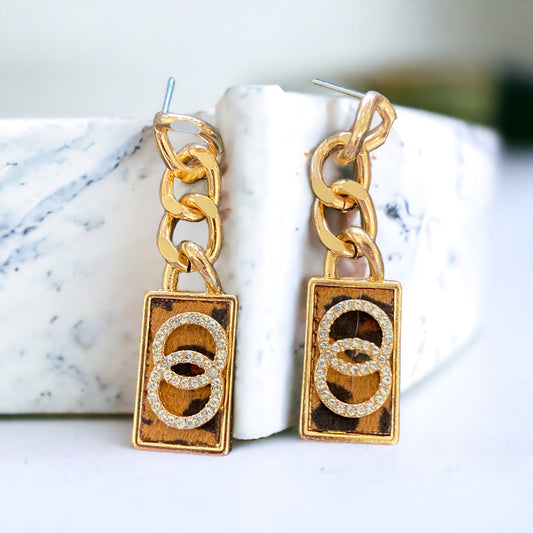 That's So Me Leopard & Rhinestone Chain Earrings