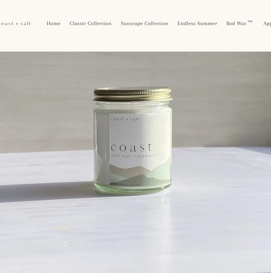 COAST + SALT Coast | Olive Leaf + Sandalwood Single Wick Candle