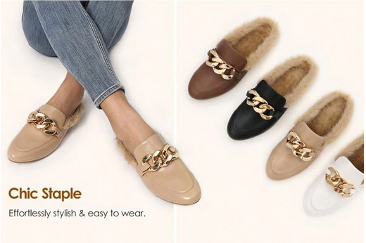 Felicity Fur Slides with Chain Accent