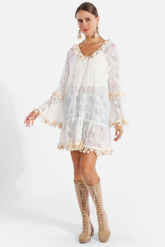 Athena Poms & Tassels Tie Knot Lace Cover Up