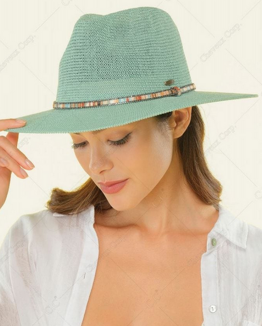Lilian Multi Thread Rhinestone Band Panama Hat