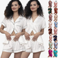 Sleepy Sunday - Satin Pajama Set with Shorts and Black Piping