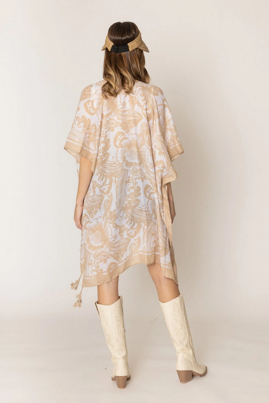 Boho Two Tone Mixed Pattern Kimono With Tassels