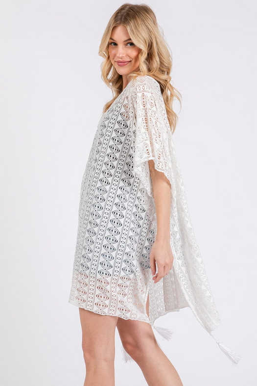 Cassie Crochet Lace Coverup with Tassels