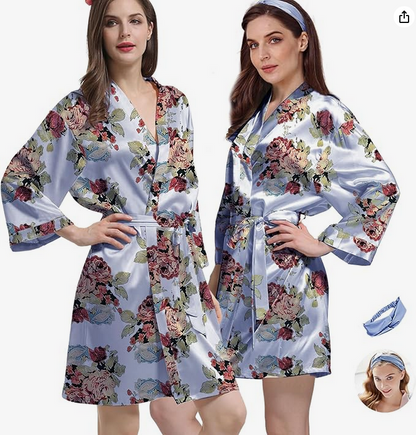 Simply Rosy Floral Satin Kimono Robe