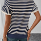 Scalloped Rib Knit Navy Striped Top