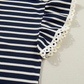 Scalloped Rib Knit Navy Striped Top
