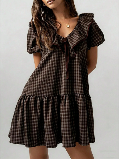 Perfect Prairie GIngham Plaid Ruffle Dress