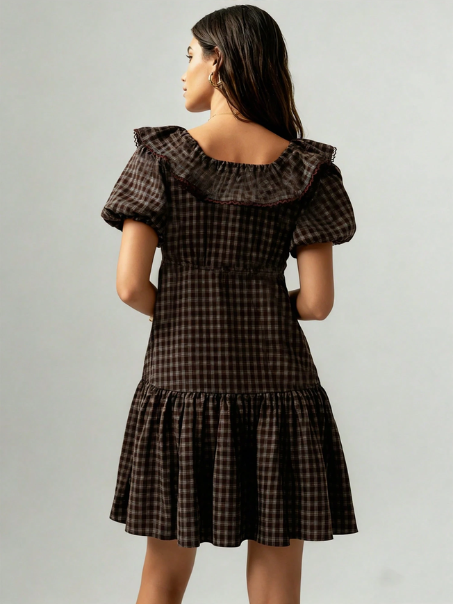 Perfect Prairie GIngham Plaid Ruffle Dress