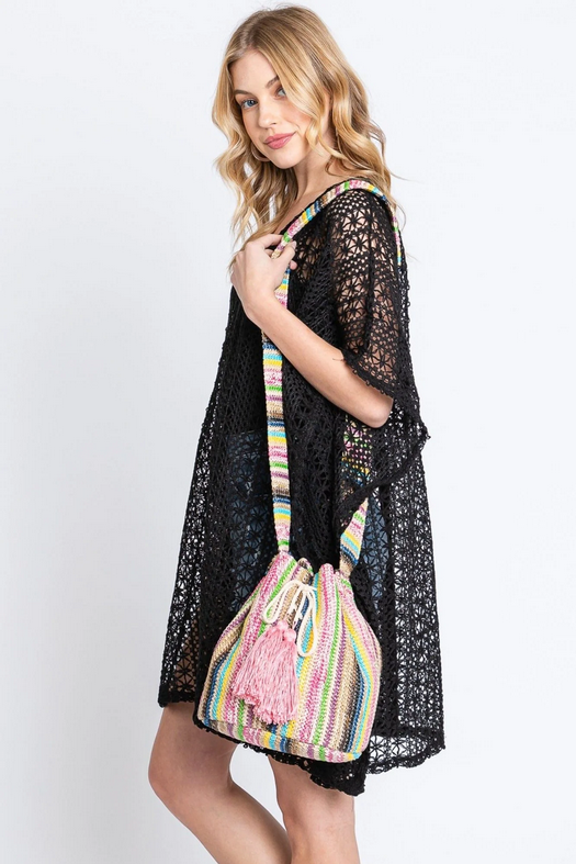 Del Sol Multi Color Straw Bucket Bag