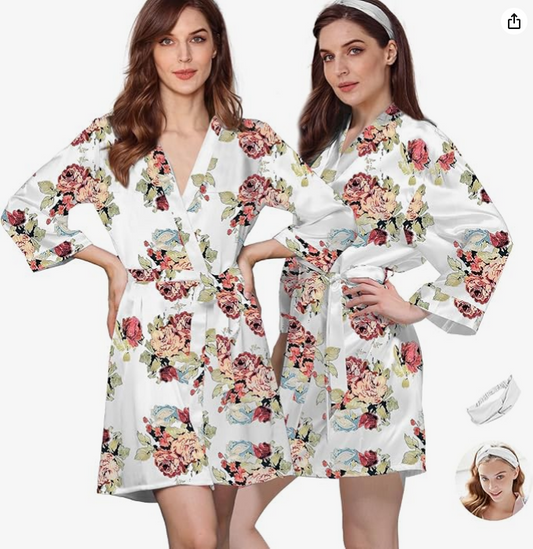 Simply Rosy Floral Satin Kimono Robe