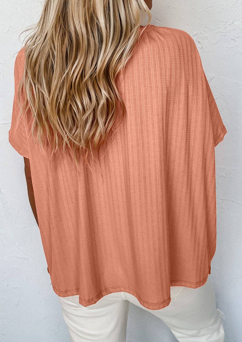 Buttoned Front Textured Loose Top: Small 0-4 / Orange