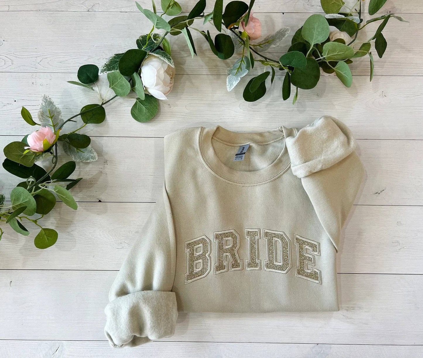Embroidered Bride Glitter Crewneck Sweatshirt: White / XL