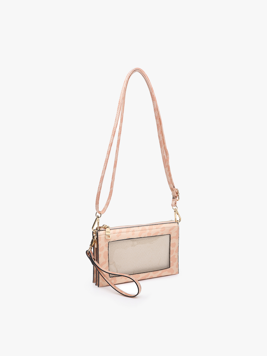 M2002 Maeve 3 Compartment Crossbody w/ Clear Phone Window: Cheetah-Camel