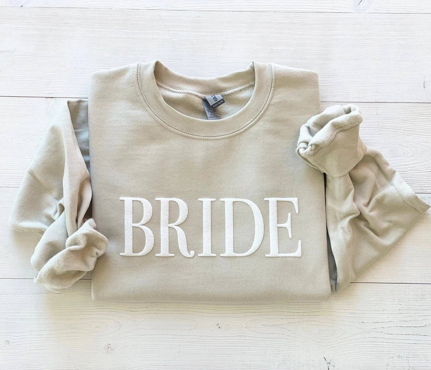 Embossed Beige Bride Crewneck: Sand / Small