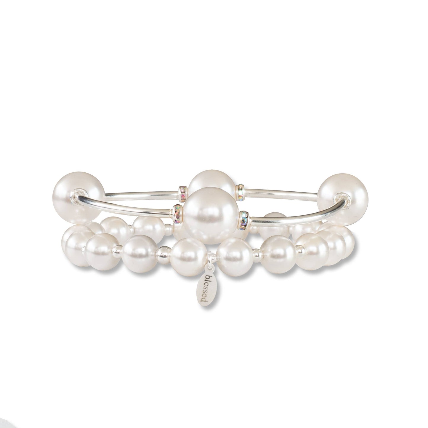 Crystal White Pearl Blessing Bracelet: L