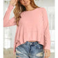 Cierra Coral Long Sleeve Hi-Low Boxy Raw Edges Top