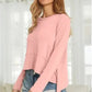 Cierra Coral Long Sleeve Hi-Low Boxy Raw Edges Top