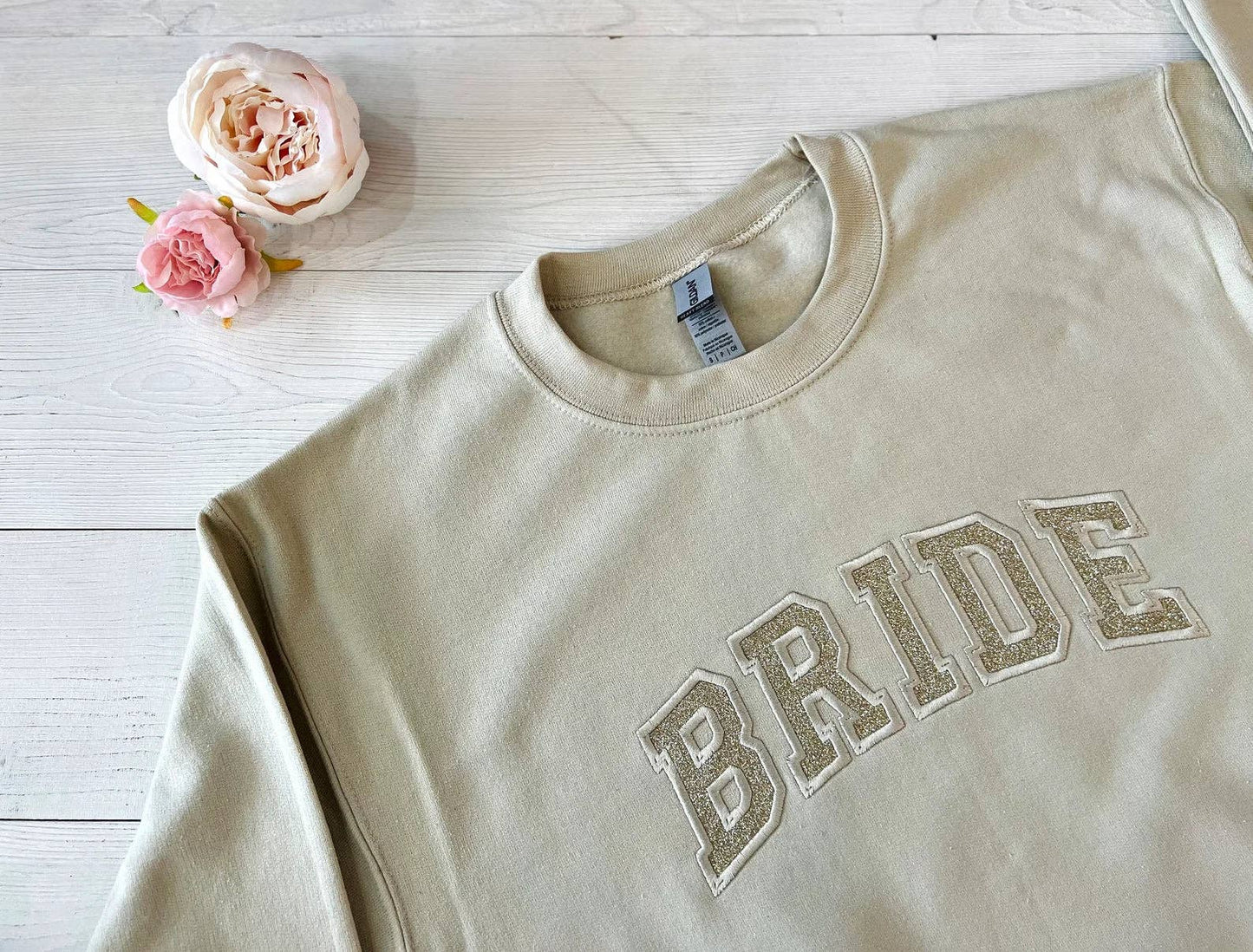 Embroidered Bride Glitter Crewneck Sweatshirt: White / Small