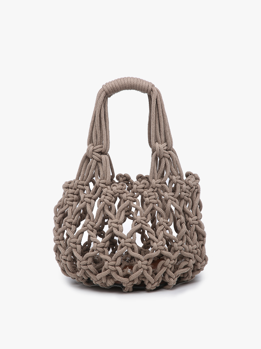 N2003 Colbie Macrame Mini Bucket Bag w/ Vegan Leather Base: Camel