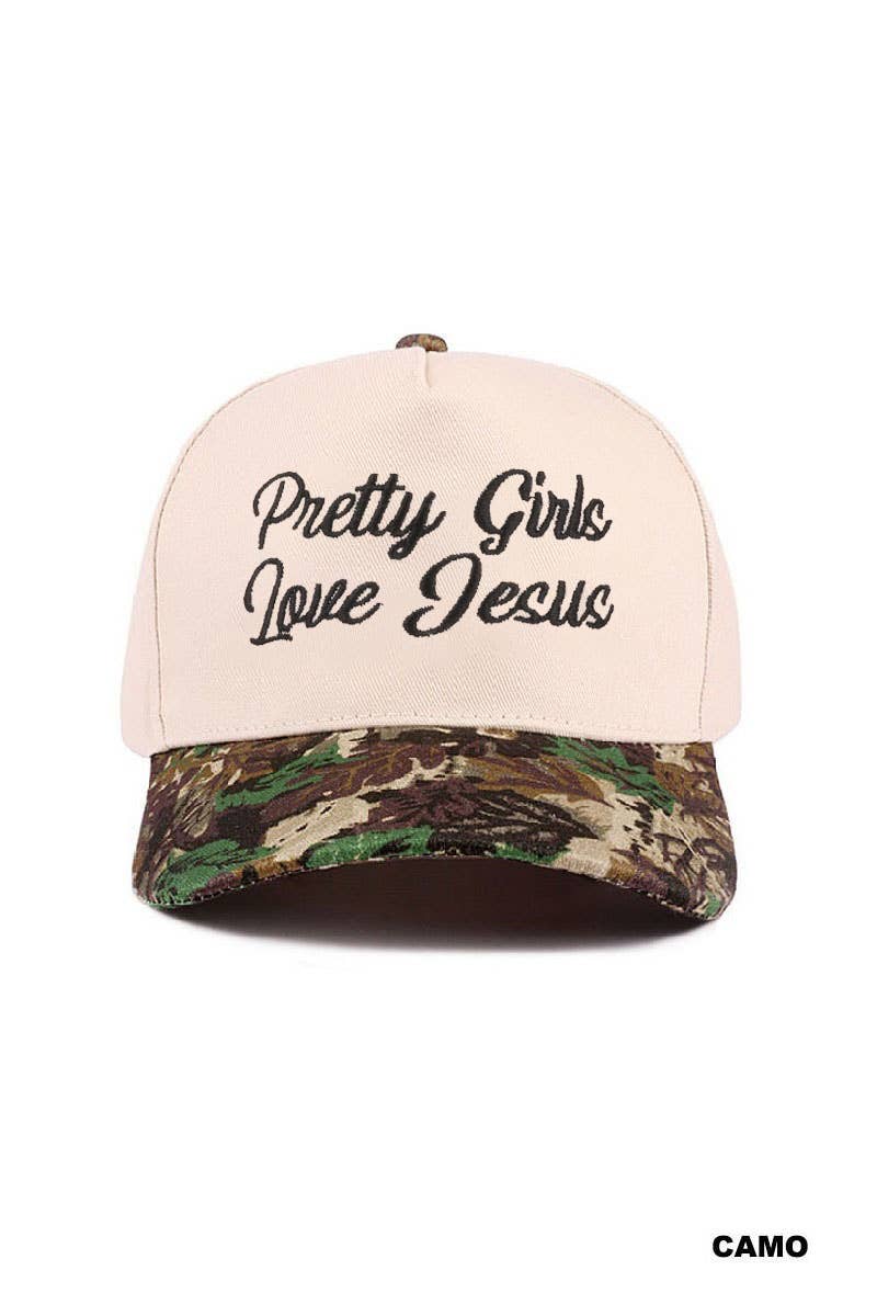 Pretty Girls Love Jesus Two Tone Cotton Hat SI-29249 Zenana Consgt.: COW-198318 / OS
