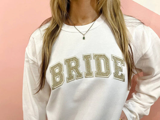 Embroidered Bride Glitter Crewneck Sweatshirt: White / XL