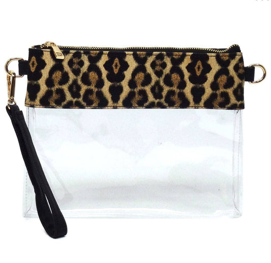 Classic Game Day Clear Crossbody Bag/Clutch: Leopard