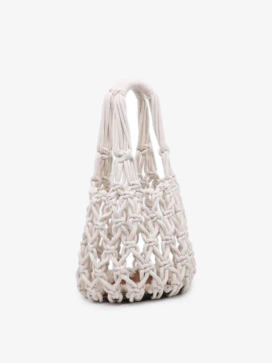 N2003 Colbie Macrame Mini Bucket Bag w/ Vegan Leather Base: Camel
