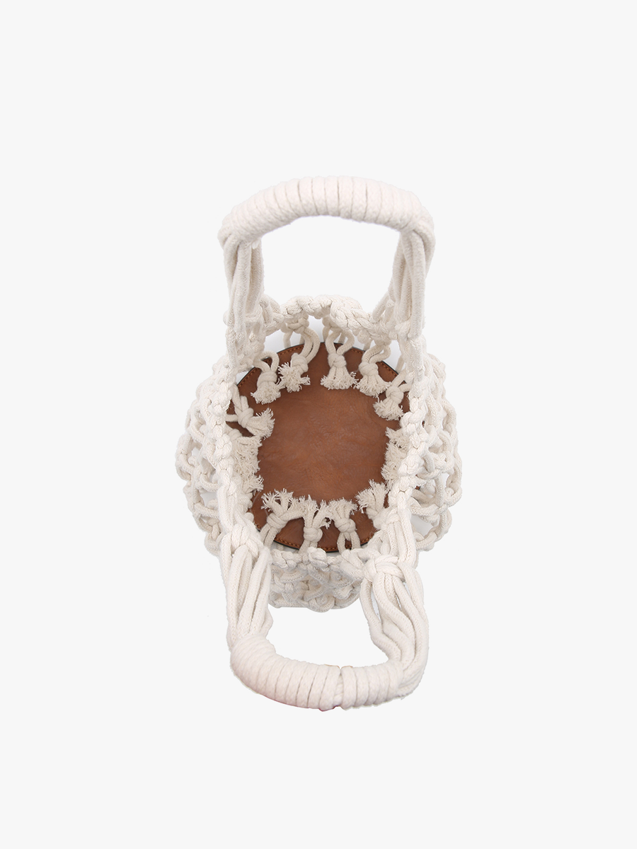 N2003 Colbie Macrame Mini Bucket Bag w/ Vegan Leather Base: Camel