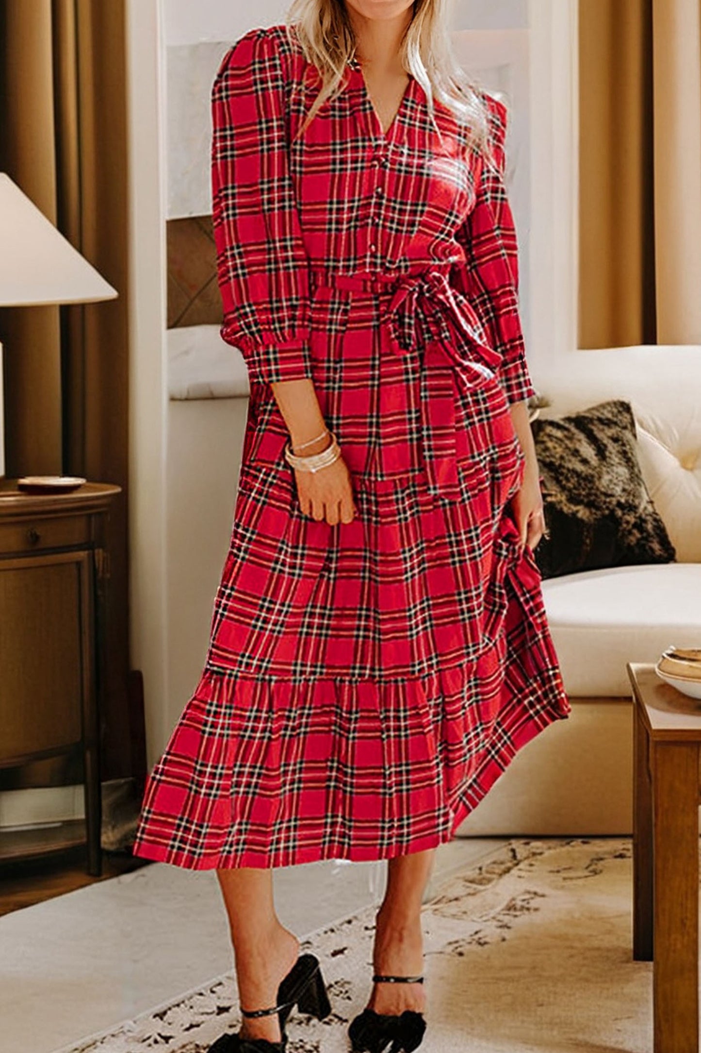 Three Tier Red Tartan Dress