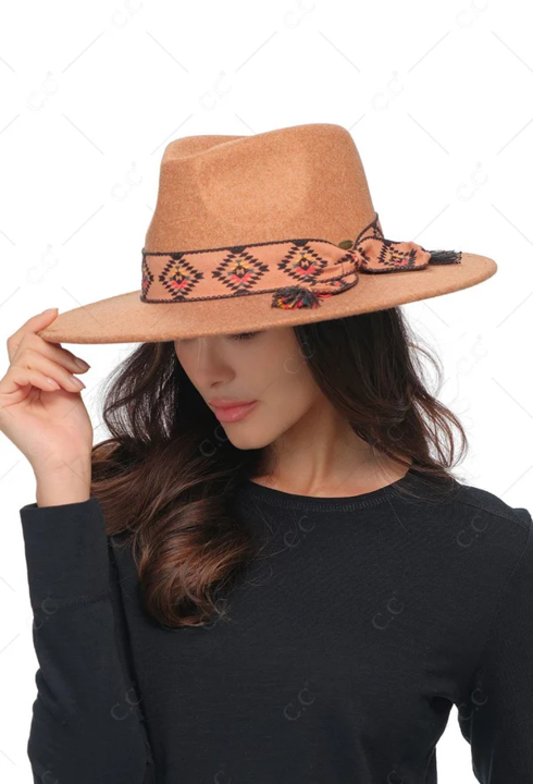 Gianna Felt Panama Hat With Aztec Band